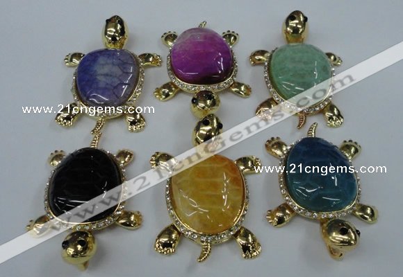 NGP1437 43*60mm tortoise agate pendants with crystal pave alloy settings