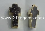 NGP1446 18*40mm - 25*50mm cross druzy amethyst gemstone pendants