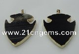 NGP1451 47*57mm arrowhead black agate gemstone pendants wholesale