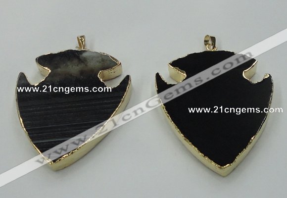 NGP1451 47*57mm arrowhead black agate gemstone pendants wholesale