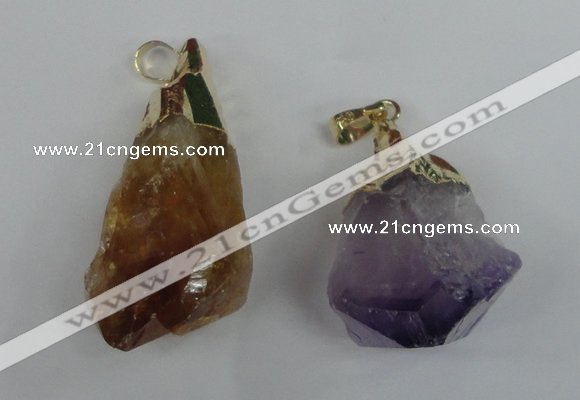 NGP1466 18*35mm - 20*45mm nuggets amethyst & citrine pendants