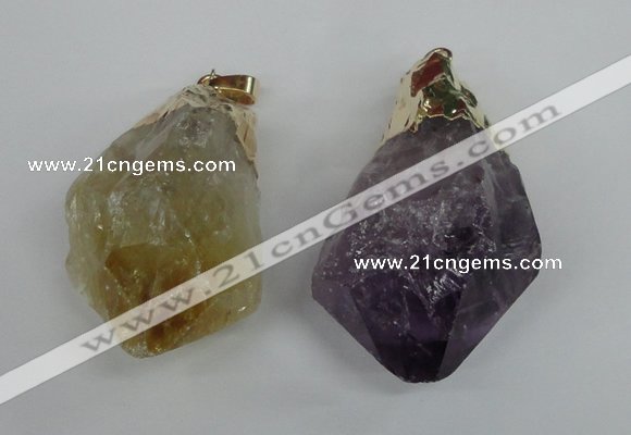 NGP1467 22*45mm - 25*50mm nuggets amethyst & citrine pendants