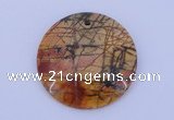 NGP149 2pcs 40mm flat round picasso jasper gemstone pendants