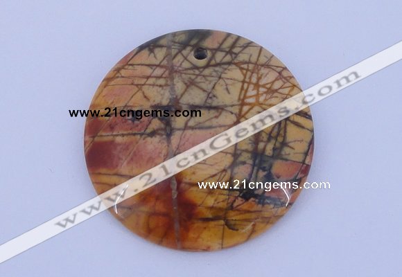 NGP149 2pcs 40mm flat round picasso jasper gemstone pendants
