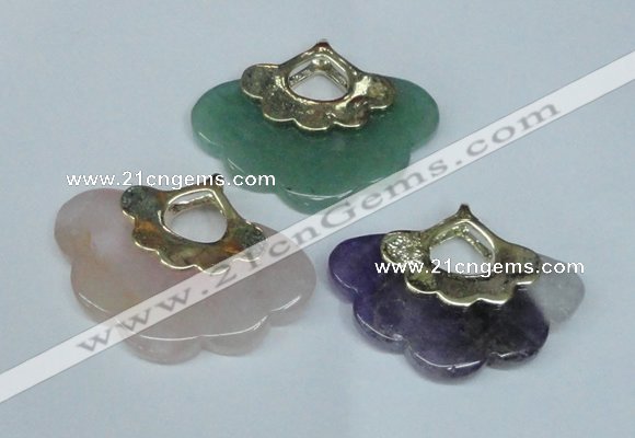 NGP1509 8*40*50mm mixed gemstone with brass setting pendants