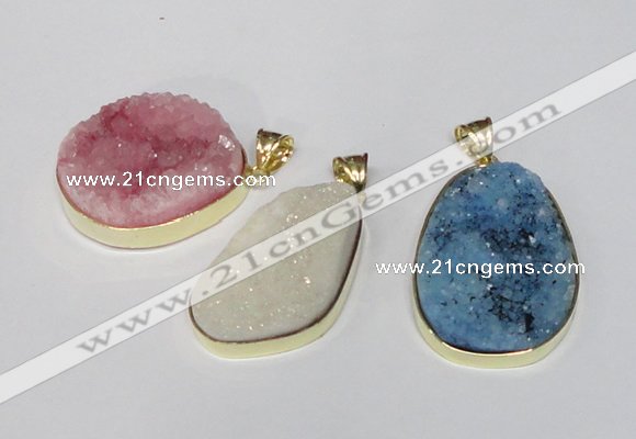 NGP1516 20*30mm - 25*35mm freeform plated druzy agate pendants
