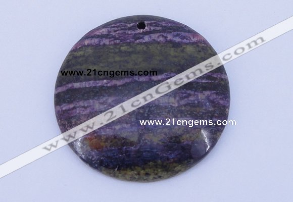 NGP152 2pcs 45mm flat round fashion long spar stone pendants