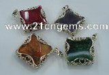NGP1560 12*38*40mm diamond agate with brass setting pendants