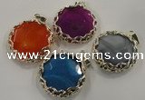 NGP1561 10*45*47mm flat round agate with brass setting pendants