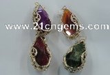 NGP1562 28*30*55mm teardrop agate with brass setting pendants