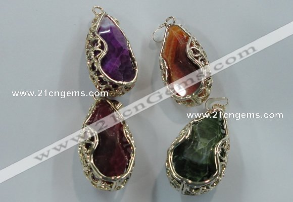 NGP1562 28*30*55mm teardrop agate with brass setting pendants