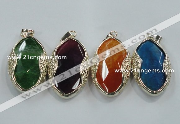 NGP1566 11*32*58mm marquise agate with brass setting pendants