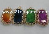 NGP1567 12*40*65mm rectangle agate with brass setting pendants