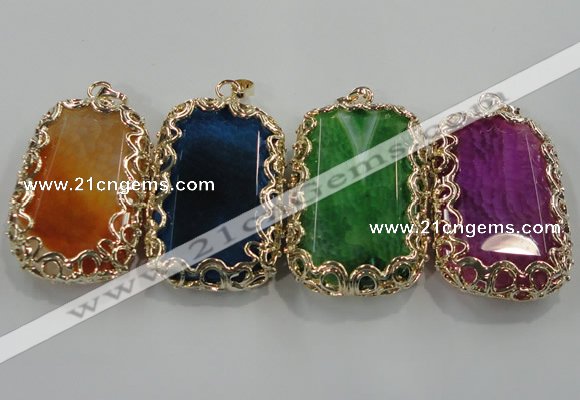 NGP1567 12*40*65mm rectangle agate with brass setting pendants