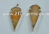 NGP1571 30*65mm arrowhead agate gemstone pendants