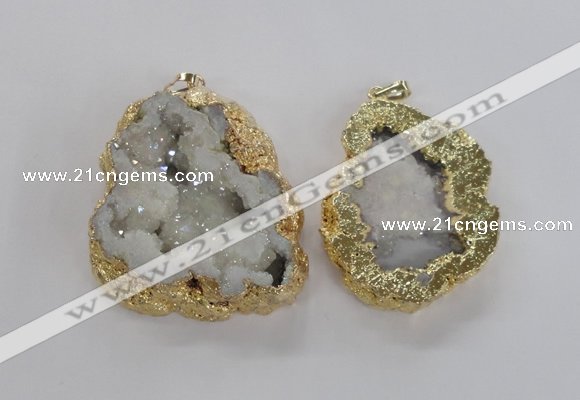 NGP1675 35*40mm - 45*50mm freeform plated druzy agate pendants