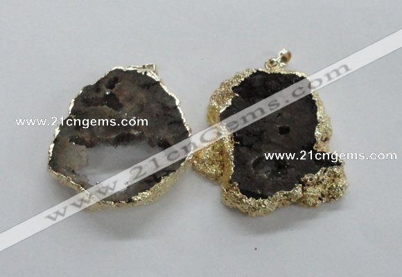 NGP1676 40*45mm - 45*60mm freeform plated druzy agate pendants