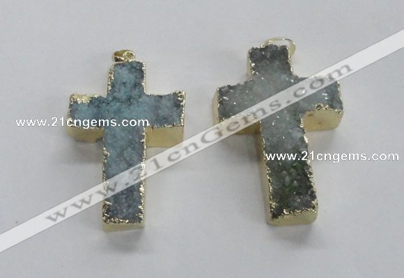 NGP1685 30*45mm - 32*50mm cross druzy agate pendants wholesale