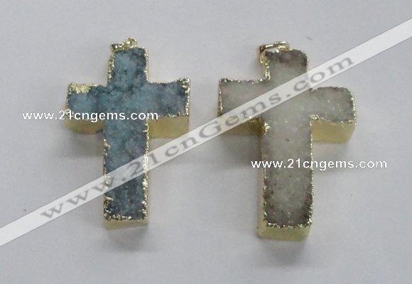 NGP1686 30*45mm - 32*50mm cross druzy agate pendants wholesale