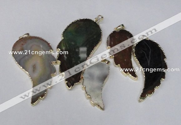 NGP1695 20*40mm - 35*70mm carved leaf agate gemstone pendants