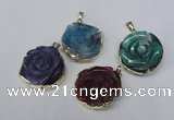 NGP1696 28*30mm - 30*32mm carved flower agate gemstone pendants