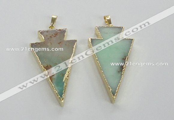 NGP1703 27*47mm arrowhead australia chrysoprase pendants