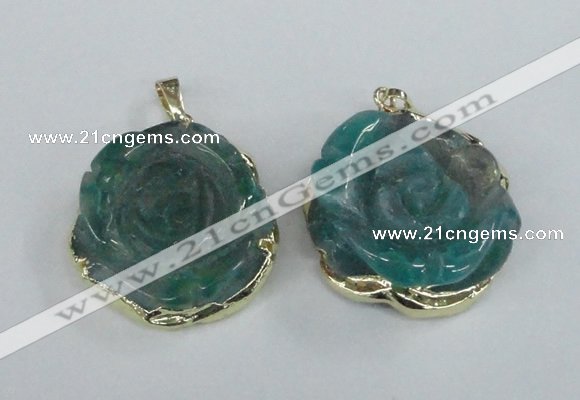 NGP1711 28*30mm - 30*32mm carved flower agate gemstone pendants