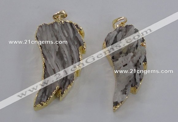 NGP1743 20*45mm - 25*55mm carved leaf druzy agate pendants