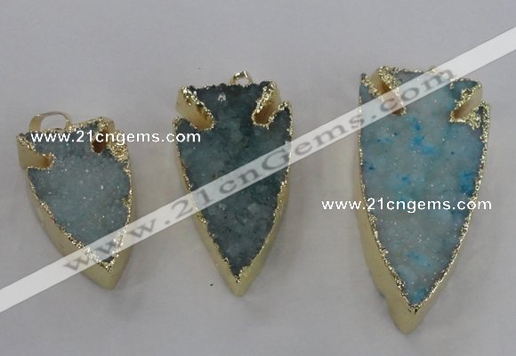 NGP1749 20*30mm - 25*50mm arrowhead druzy agate gemstone pendants