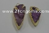 NGP1751 20*30mm - 25*50mm arrowhead druzy agate gemstone pendants