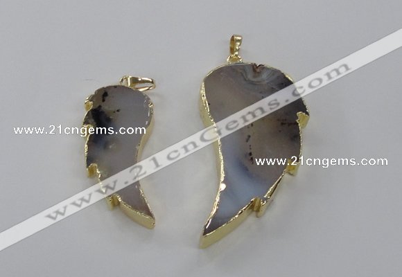 NGP1805 20*45mm - 28*55mm wing-shaped montana agate pendants