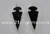 NGP1807 25*60mm - 30*65mm arrowhead black agate pendants