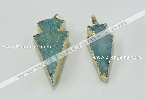 NGP1812 22*40mm - 28*48mm arrowhead druzy agate gemstone pendants