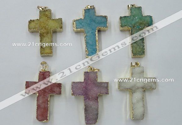 NGP1879 30*45mm - 32*50mm cross druzy agate gemstone pendants