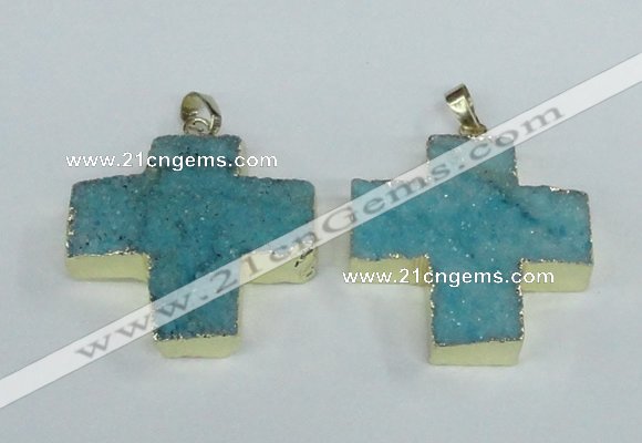 NGP1881 34*35mm - 35*36mm cross druzy agate gemstone pendants