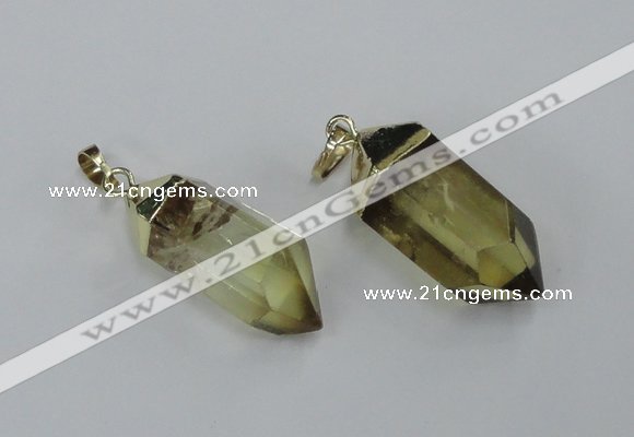 NGP1900 12*30mm - 15*35mm faceted nuggets lemon quartz pendants