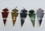 NGP1927 30*65mm arrowhead agate gemstone pendants wholesale