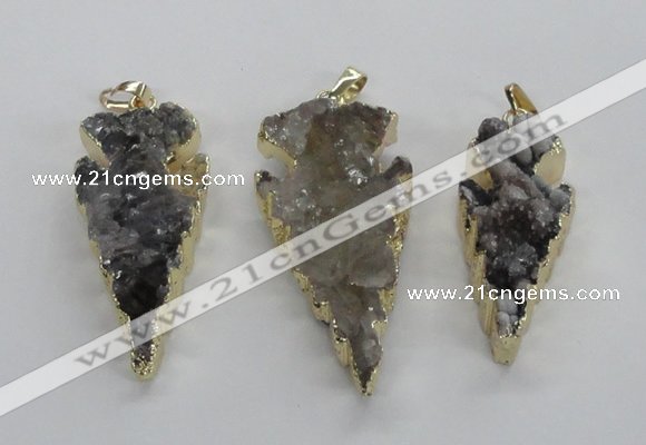 NGP1987 15*40mm - 20*50mm arrowhead druzy agate pendants