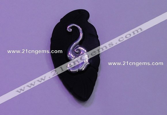 NGP2000 22*45mm carved silver plated matte black obsidian pendants