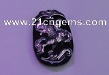 NGP2003 22*35mm carved silver plated matte black obsidian pendants