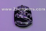 NGP2006 30*40mm carved silver plated matte black obsidian pendants