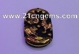 NGP2010 30*40mm carved gold plated matte black obsidian pendants