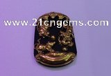 NGP2013 38*55mm carved gold plated matte black obsidian pendants