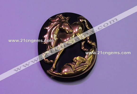 NGP2016 38*45mm carved gold plated matte black obsidian pendants