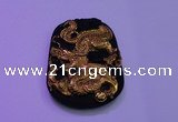 NGP2025 40*55mm carved gold plated matte black obsidian pendants