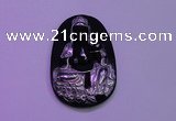 NGP2027 35*55mm carved silver plated matte black obsidian pendants