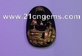 NGP2028 35*55mm carved gold plated matte black obsidian pendants