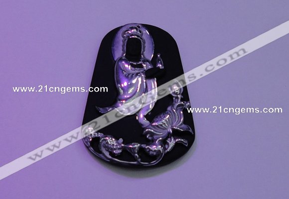 NGP2030 40*60mm carved silver plated matte black obsidian pendants