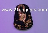 NGP2031 40*60mm carved gold plated matte black obsidian pendants