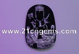 NGP2033 40*65mm carved silver plated matte black obsidian pendants